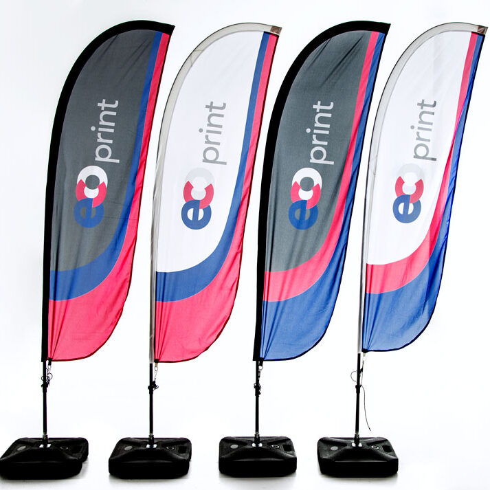 printed feather flags design example. Feather flags are used for promotional use on car forecourts, events and exhibitions