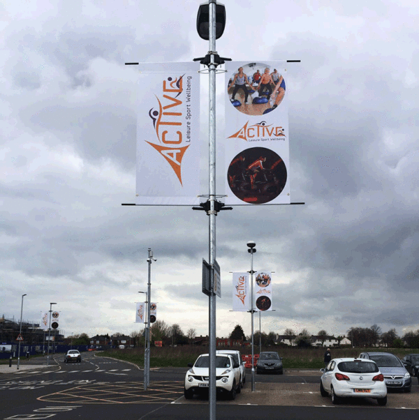 car park advertising on double sided lapm post banners