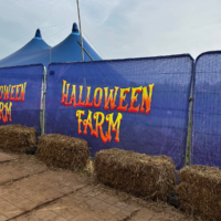 examples of eco print printed halloween mesh heras banners. Designed for temporary fencing