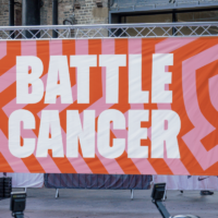 textile printed banner stage backdrop for battle cancer