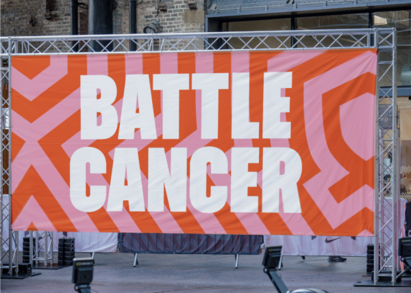 textile printed banner stage backdrop for battle cancer