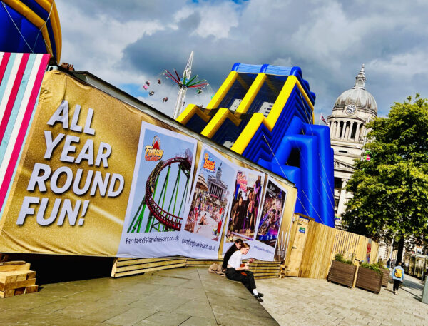 510g printed PVC banners advertising Nottingham market square beach