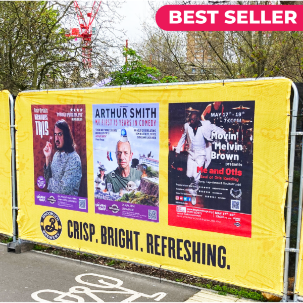 Lightweight polyester aimesh heras fence banner